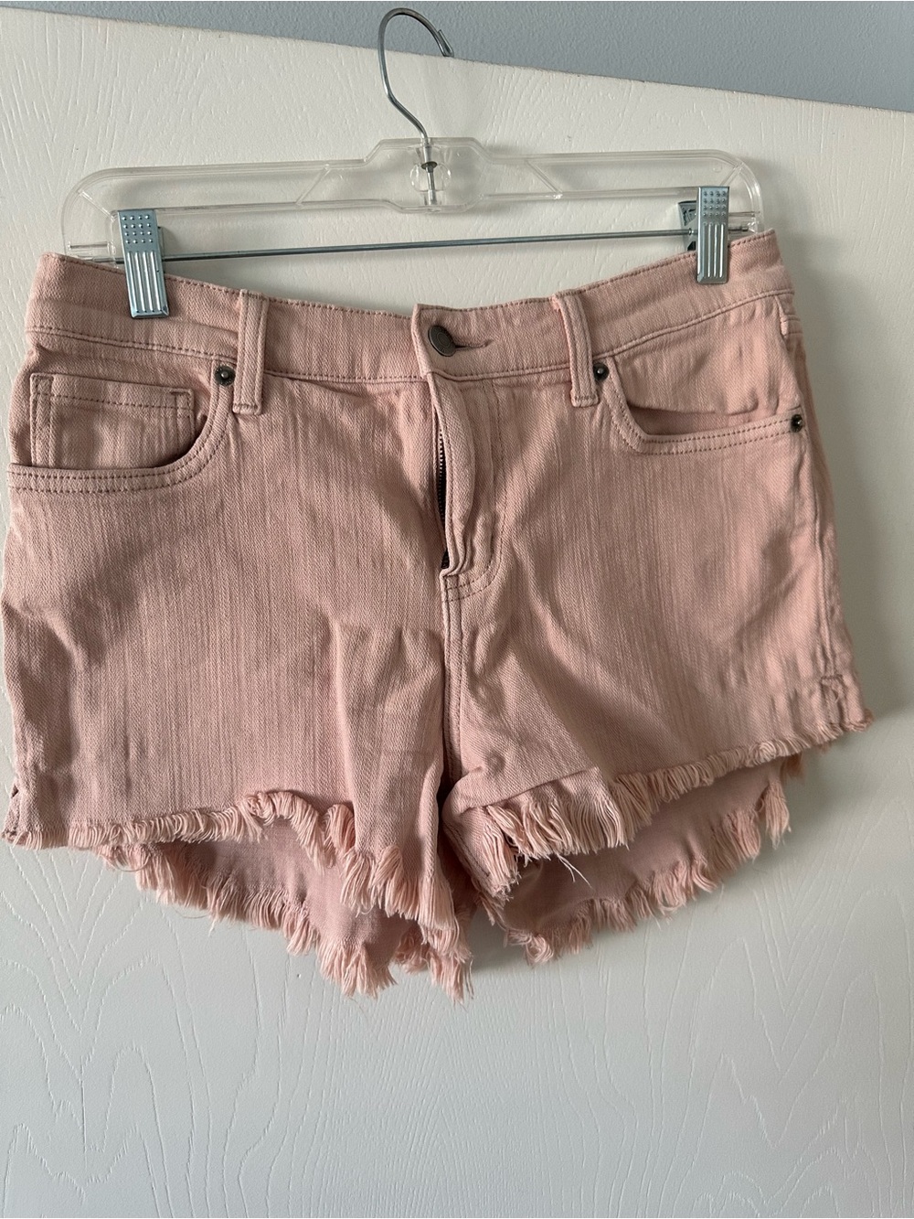 pistola Blush Pink Frayed Hem Denim Shorts